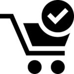 Icon of a shopping cart with a checkmark in a circle